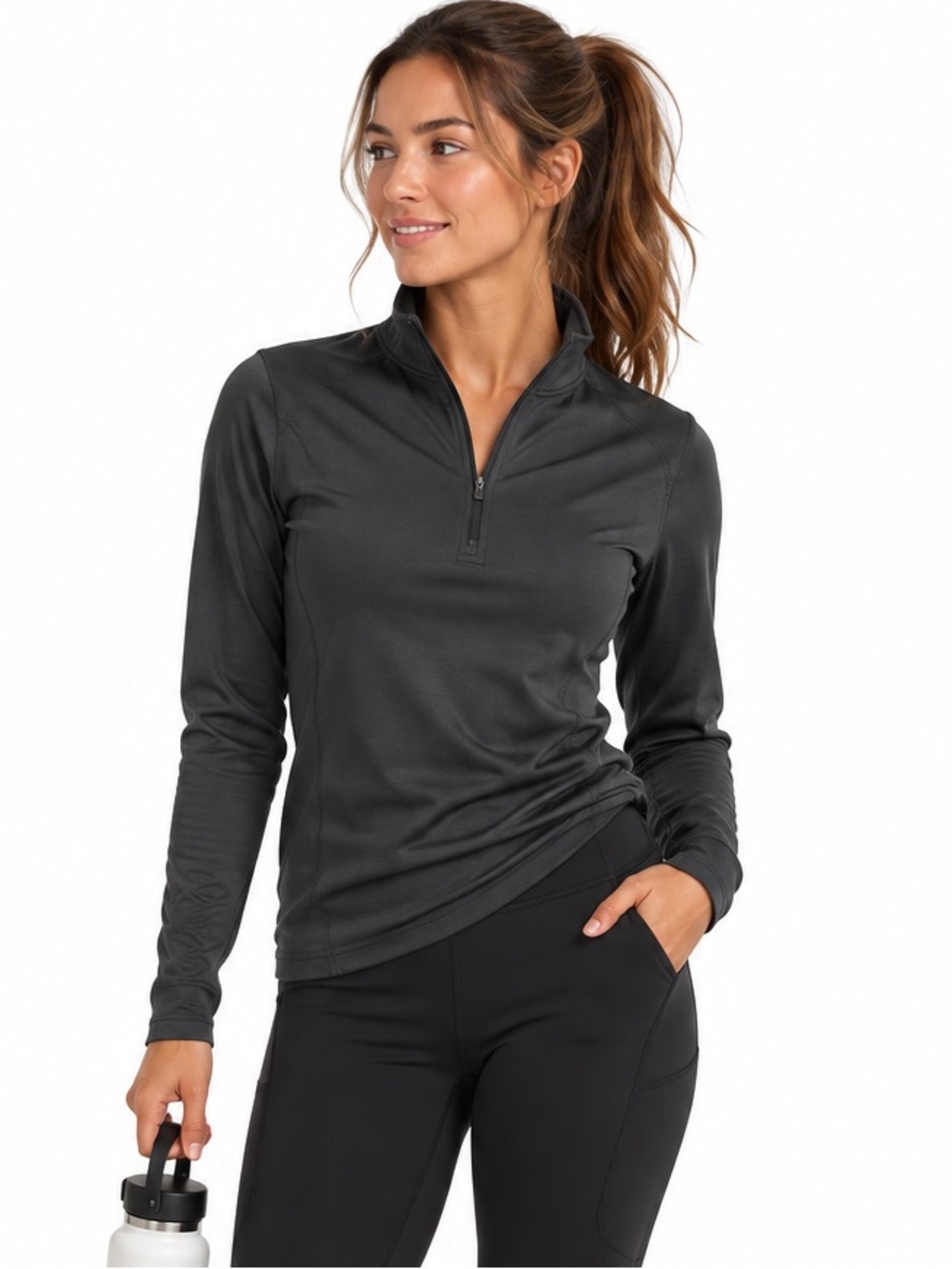 Elevate Grey 1/4 Zip Grey Long Sleeved Activewear Tim Horton’s Pullover Sweater